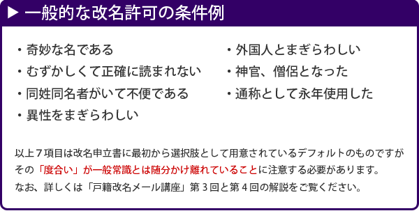 一般的な改名許可の条件例